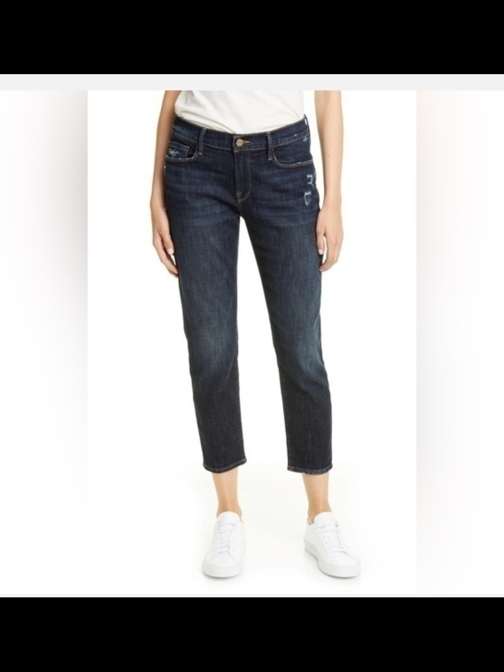 Frame Denim Dark Blue Cropped Straight Jeans